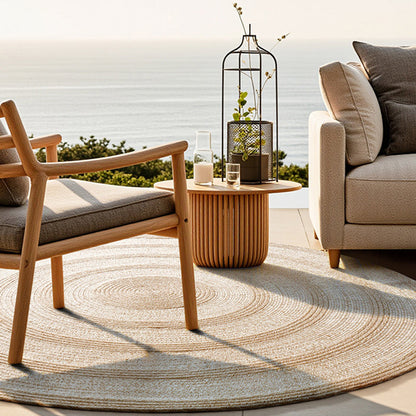 Traditional Japanese Round Wool Jute Blend Non-Slip Hand-Woven Textured Weave Rug For Living Room