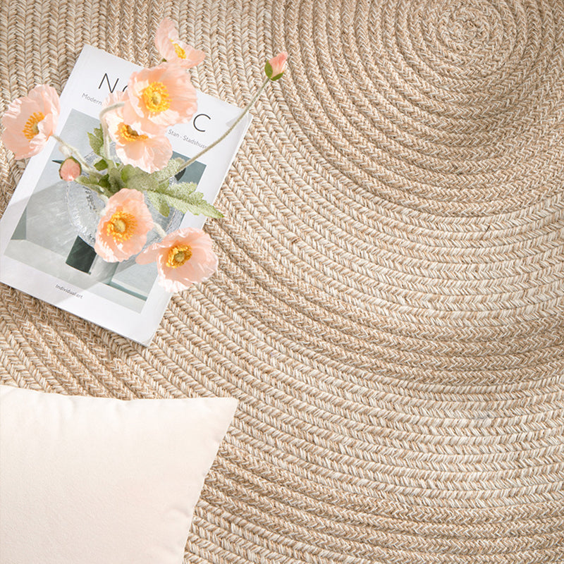 Traditional Japanese Round Wool Jute Blend Non-Slip Hand-Woven Textured Weave Rug For Living Room