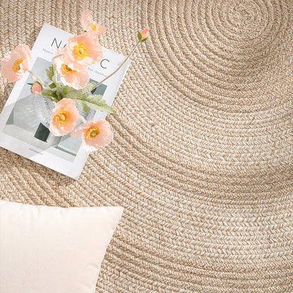 Traditional Japanese Round Wool Jute Blend Non-Slip Hand-Woven Textured Weave Rug For Living Room