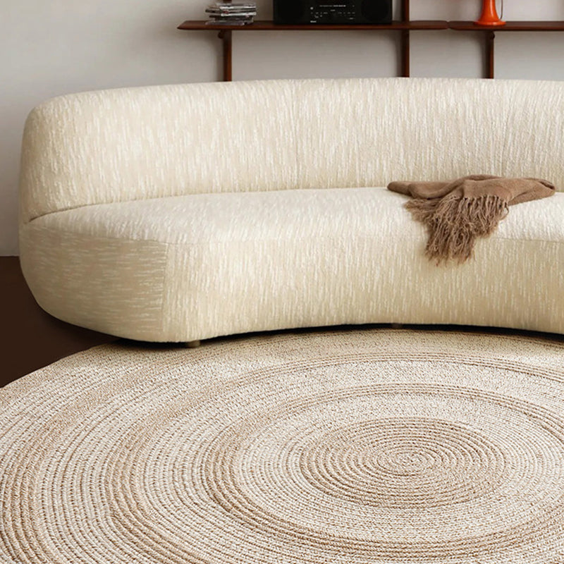 Traditional Japanese Round Wool Jute Blend Non-Slip Hand-Woven Textured Weave Rug For Living Room