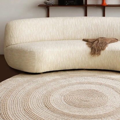 Traditional Japanese Round Wool Jute Blend Non-Slip Hand-Woven Textured Weave Rug For Living Room