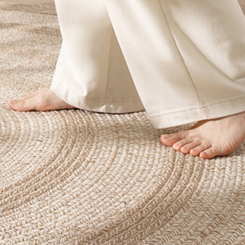 Traditional Japanese Round Wool Jute Blend Non-Slip Hand-Woven Textured Weave Rug For Living Room