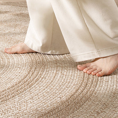 Traditional Japanese Round Wool Jute Blend Non-Slip Hand-Woven Textured Weave Rug For Living Room