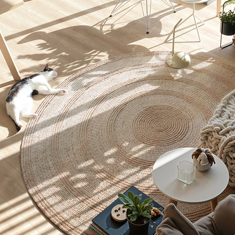 Traditional Japanese Round Wool Jute Blend Non-Slip Hand-Woven Textured Weave Rug For Living Room