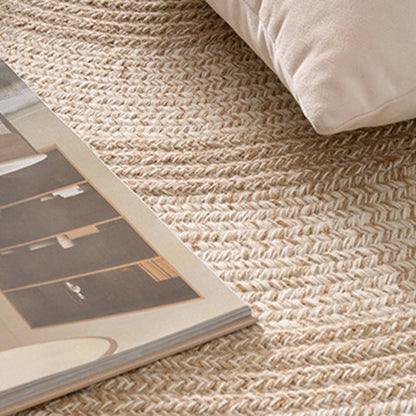 Traditional Japanese Round Wool Jute Blend Non-Slip Hand-Woven Textured Weave Rug For Living Room