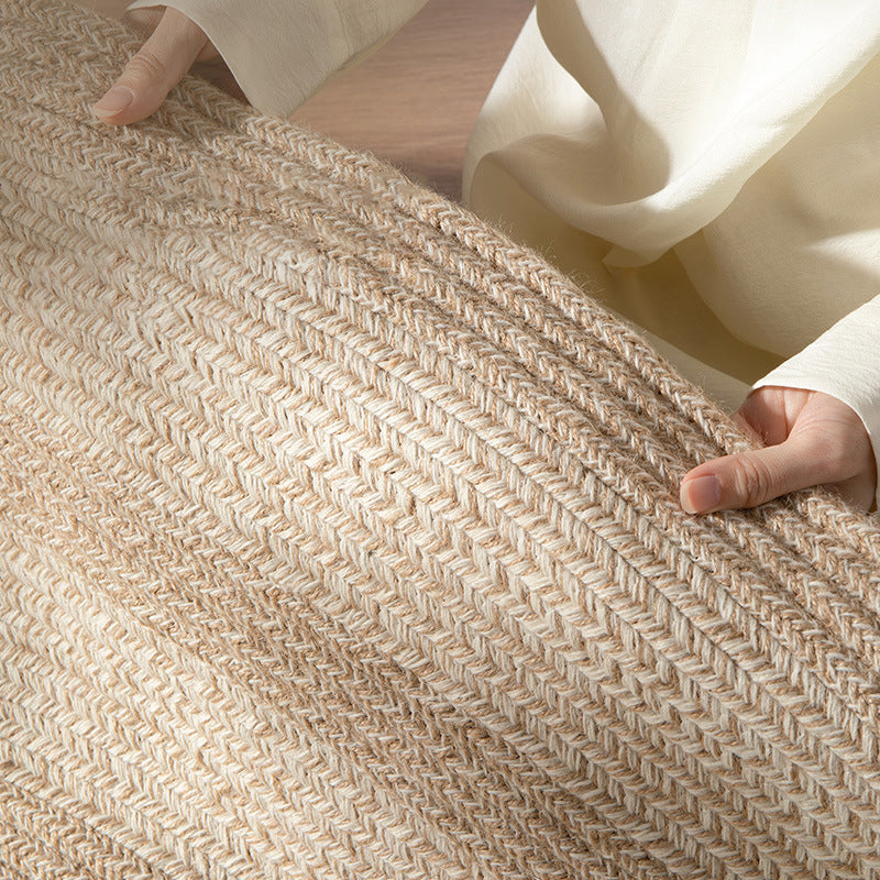 Traditional Japanese Round Wool Jute Blend Non-Slip Hand-Woven Textured Weave Rug For Living Room