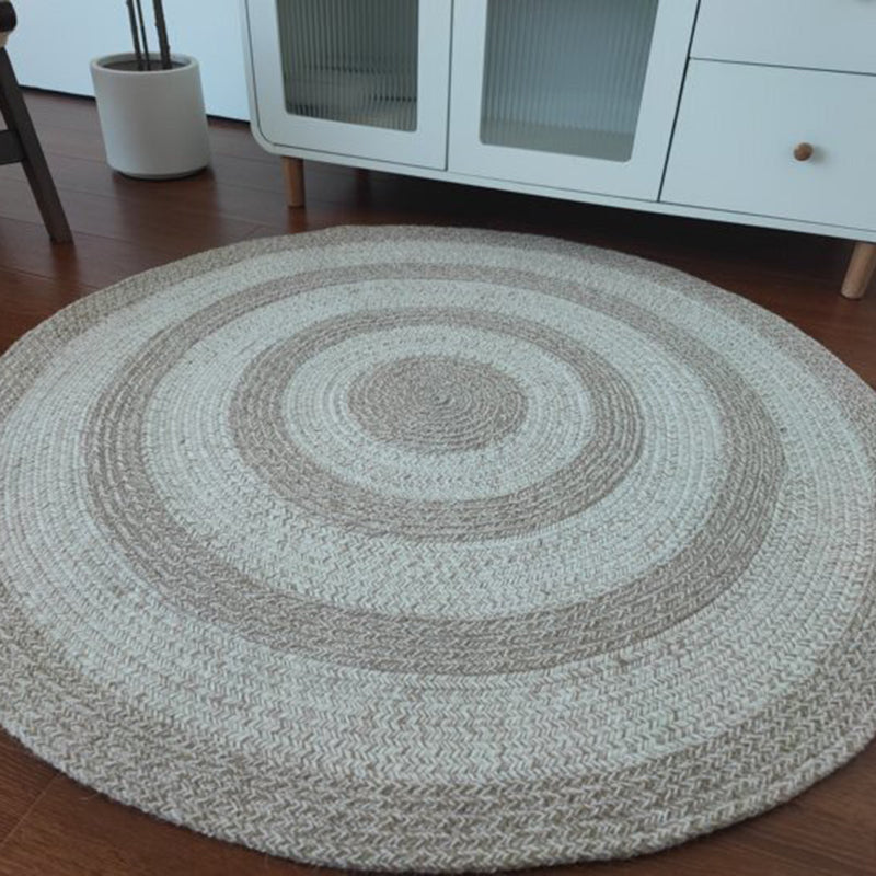 Traditional Japanese Round Wool Jute Blend Non-Slip Hand-Woven Textured Weave Rug For Living Room