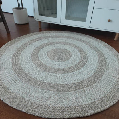 Traditional Japanese Round Wool Jute Blend Non-Slip Hand-Woven Textured Weave Rug For Living Room