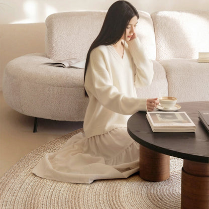 Traditional Japanese Round Wool Jute Blend Non-Slip Hand-Woven Textured Weave Rug For Living Room