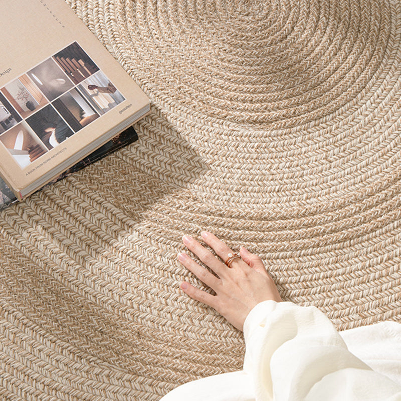 Traditional Japanese Round Wool Jute Blend Non-Slip Hand-Woven Textured Weave Rug For Living Room