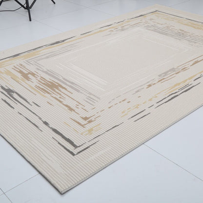 Traditional Japanese Rectangular Polyester-Polypropylene Blend Jute Non-Slip High-Low Textured Rug For Living Room