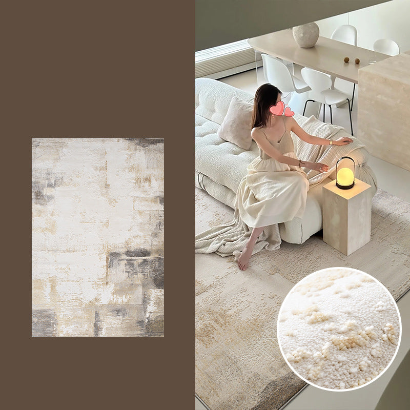 Traditional Japanese Rectangular Polyester-Polypropylene Blend Jute Non-Slip High-Low Textured Rug For Living Room