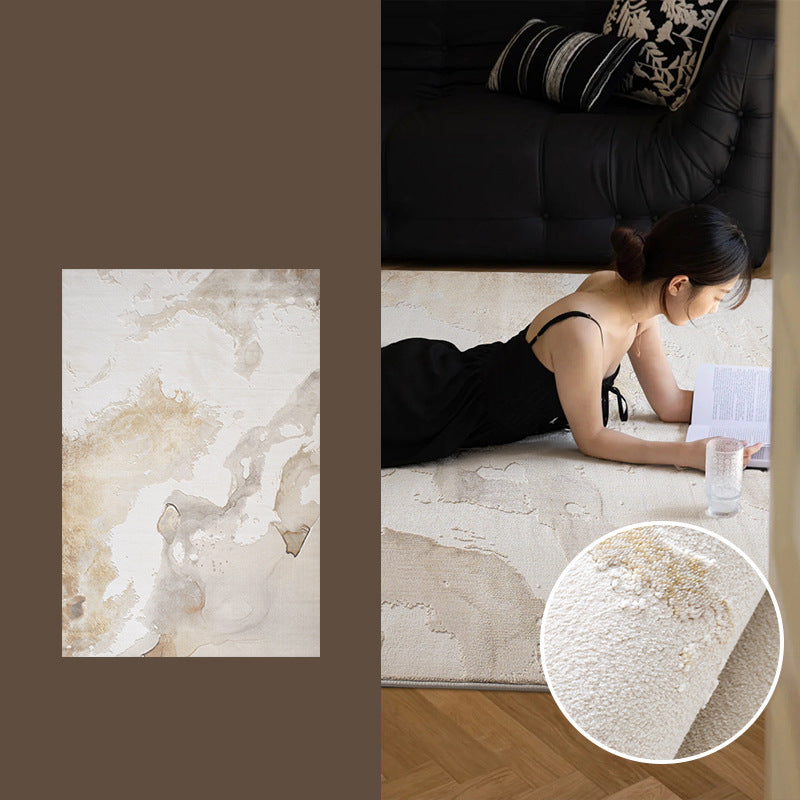 Traditional Japanese Rectangular Polyester-Polypropylene Blend Jute Non-Slip High-Low Textured Rug For Living Room