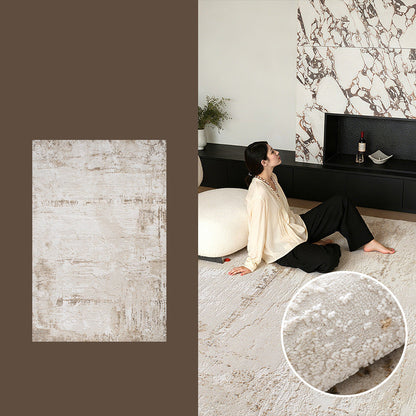 Traditional Japanese Rectangular Polyester-Polypropylene Blend Jute Non-Slip High-Low Textured Rug For Living Room
