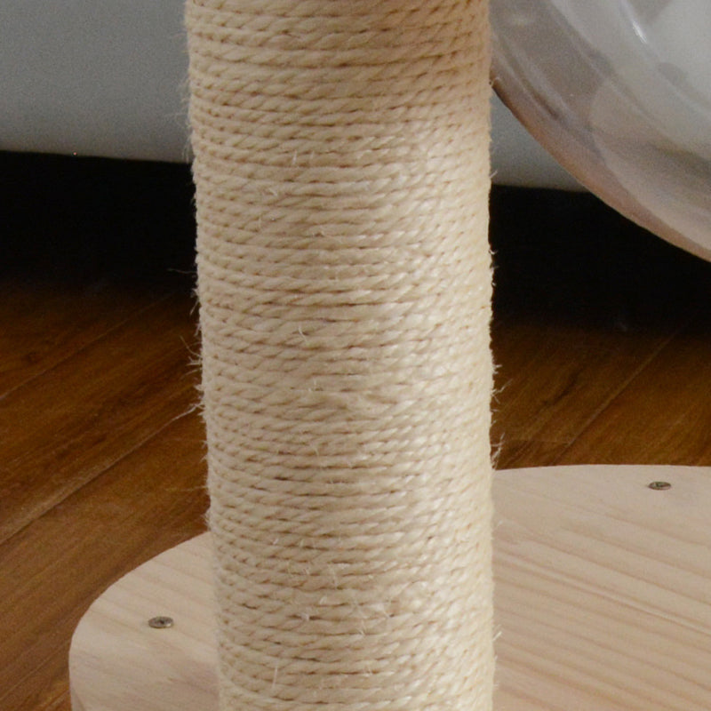 Contemporary Scandinavian Round Rubberwood Solid Wood Acrylic Velvet Fabric Sisal Cat Tree 3-Tier For Living Room