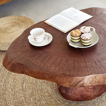 Traditional Rustic Solid Wood Round Mushroom Coffee Table 1-Tier For Living Room