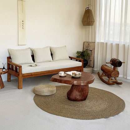 Traditional Rustic Solid Wood Round Mushroom Coffee Table 1-Tier For Living Room