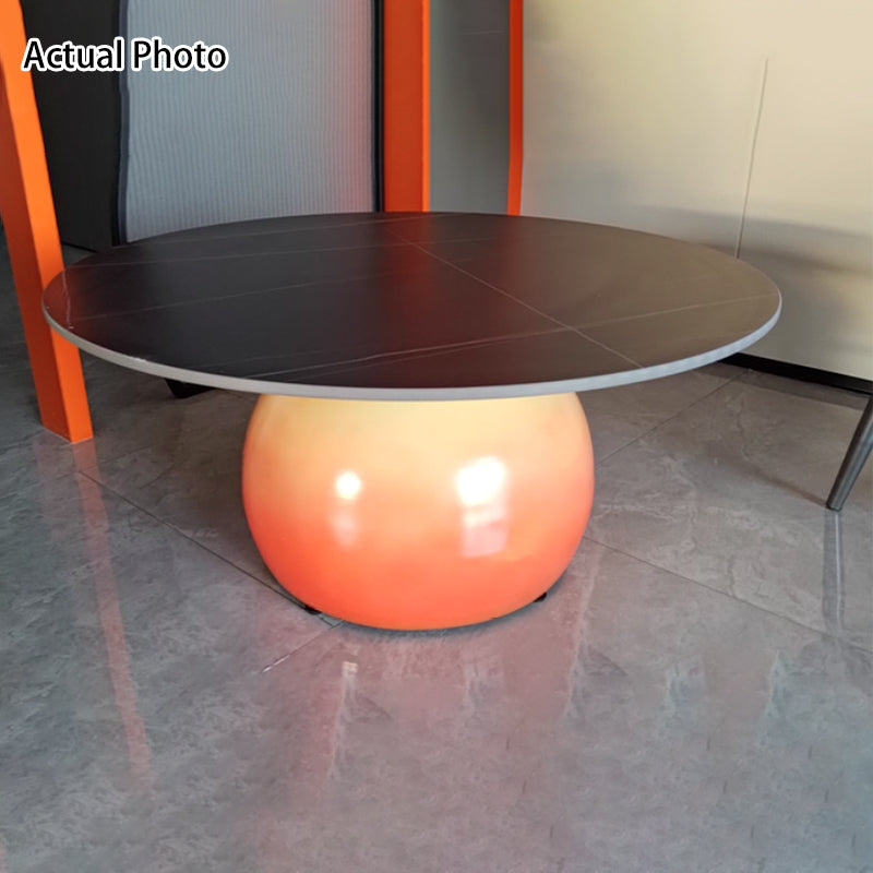 Contemporary Nordic Stone Slab Iron Cylindrical Coffee Table 1-Tier For Living Room