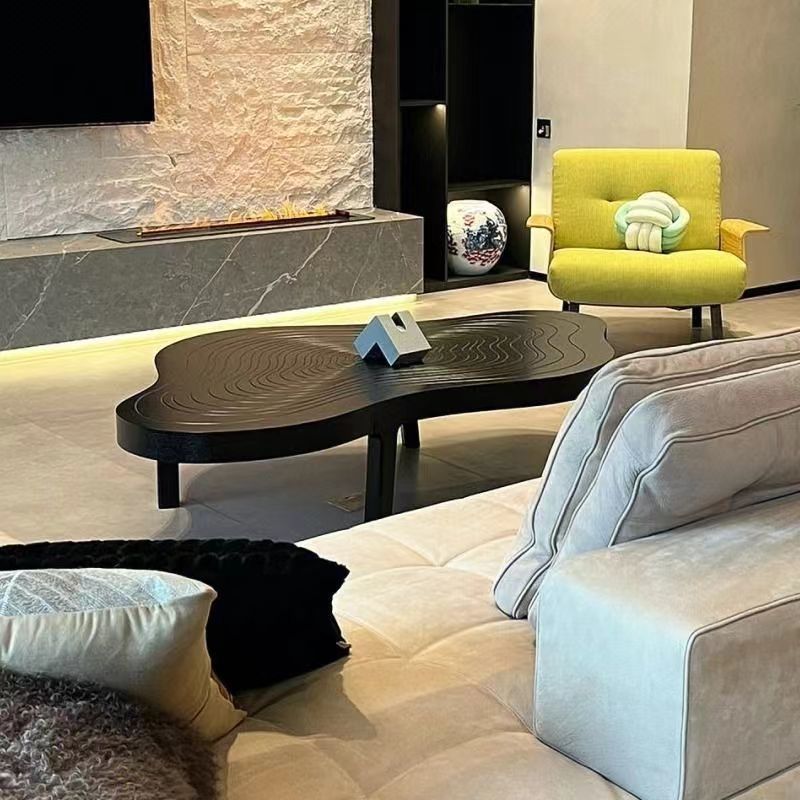 Modern Minimalist Solid Wood Irregular Wave Pattern Coffee Table 1-Tier for Living Room