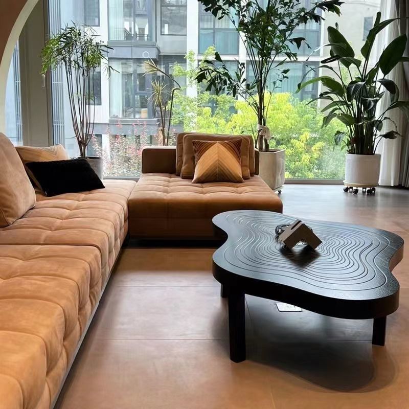 Modern Minimalist Solid Wood Irregular Wave Pattern Coffee Table 1-Tier for Living Room