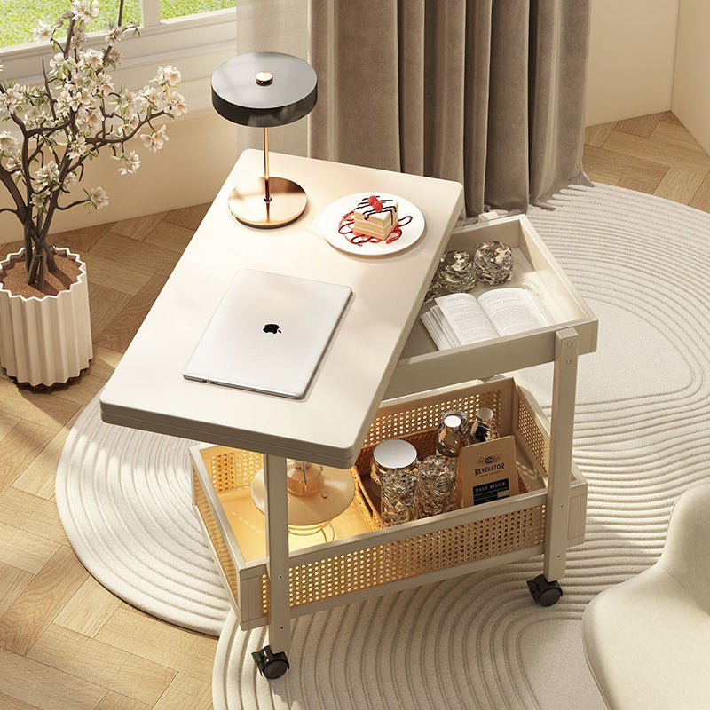 Contemporary Creative Bamboo Engineered Wood Rectangular Coffee Table 2-Tier For Living Room