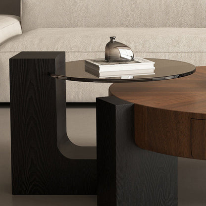 Contemporary Nordic Round Medium Density Fiberboard Glass Coffee Table 2-Tier For Living Room