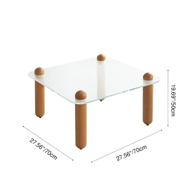 Modern Minimalist Rectangular Tempered Glass Solid Wood Coffee Table 1-Tier For Living Room