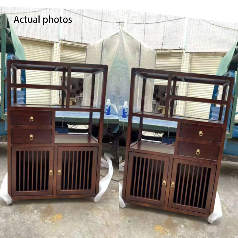 Traditional Chinese Rectangular Solid Wood Storage Cabinet 2-Drawer For Living Room