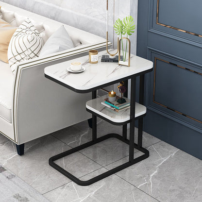 Modern Minimalist Rectangular MDF Marble Pattern Steel Side Table 1/2 Tier For Living Room