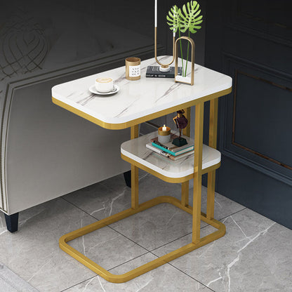 Modern Minimalist Rectangular MDF Marble Pattern Steel Side Table 1/2 Tier For Living Room