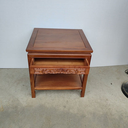 Traditional Chinese Rectangular Solid Wood Side Table With 1-Drawer For Living Room