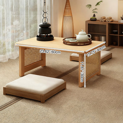 Traditional Chinese Rectangular Bamboo Rattan Coffee Table 1-Tier For Living Room