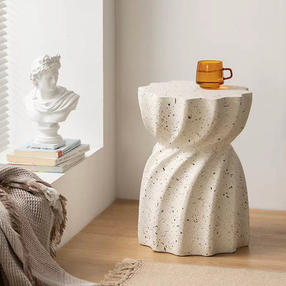 Contemporary Nordic Cylindrical MgO Stone Material Side Table 1-Tier For Living Room