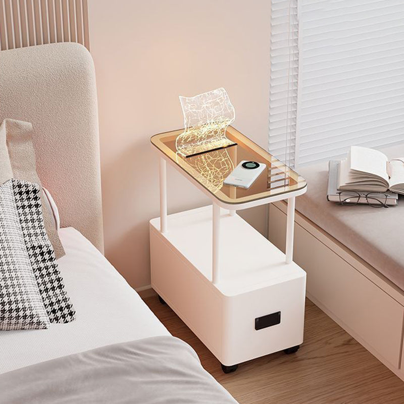 Modern Minimalist Rectangular Tempered Glass Iron Side Table 2-Tier For Living Room