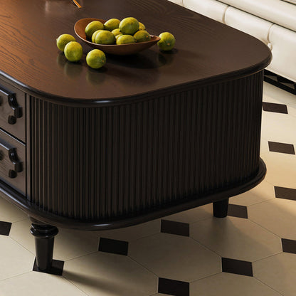 Traditional French Rectangular Ash Wood Solid Wood Multi-Layer Plywood Coffee Table 2-Drawer For Living Room