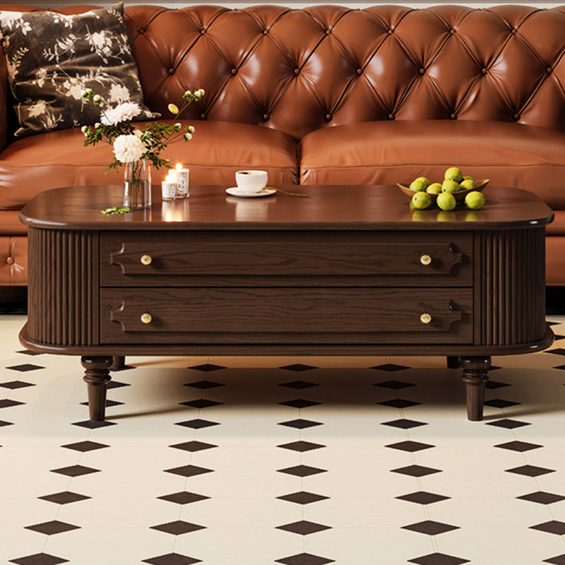 Traditional French Rectangular Ash Wood Solid Wood Multi-Layer Plywood Coffee Table 2-Drawer For Living Room