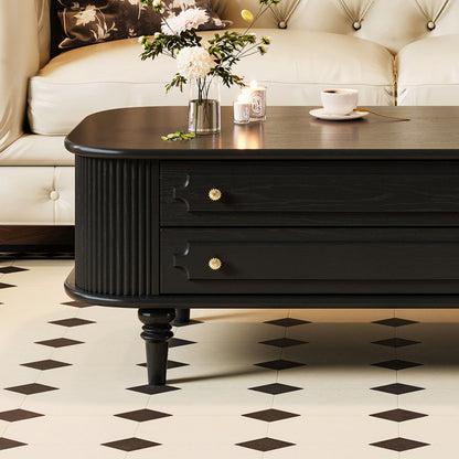 Traditional French Rectangular Ash Wood Solid Wood Multi-Layer Plywood Coffee Table 2-Drawer For Living Room