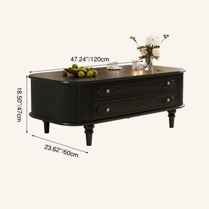 Traditional French Rectangular Ash Wood Solid Wood Multi-Layer Plywood Coffee Table 2-Drawer For Living Room