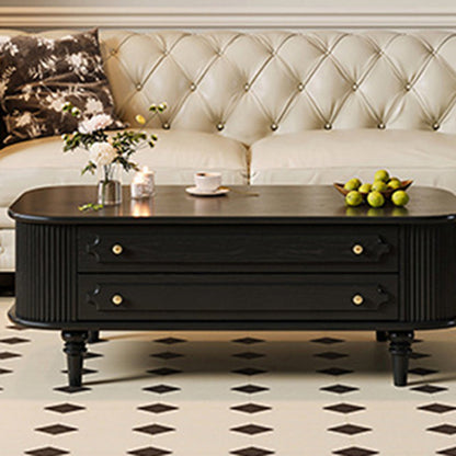 Traditional French Rectangular Ash Wood Solid Wood Multi-Layer Plywood Coffee Table 2-Drawer For Living Room