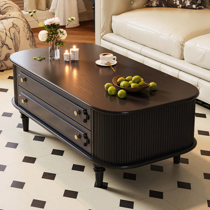Traditional French Rectangular Ash Wood Solid Wood Multi-Layer Plywood Coffee Table 2-Drawer For Living Room
