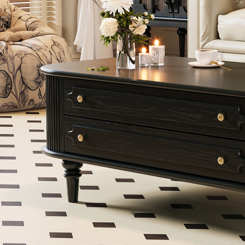 Traditional French Rectangular Ash Wood Solid Wood Multi-Layer Plywood Coffee Table 2-Drawer For Living Room