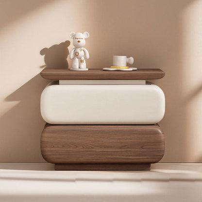 Modern Minimalist Rectangular Solid Wood Cat Claw Leather Nightstand 2-Drawer For Bedroom