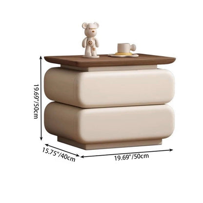 Modern Minimalist Rectangular Solid Wood Cat Claw Leather Nightstand 2-Drawer For Bedroom