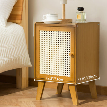 Traditional Japanese Rectangular Medium Density Fiberboard Bamboo Nightstand 1-Cabinet For Bedroom
