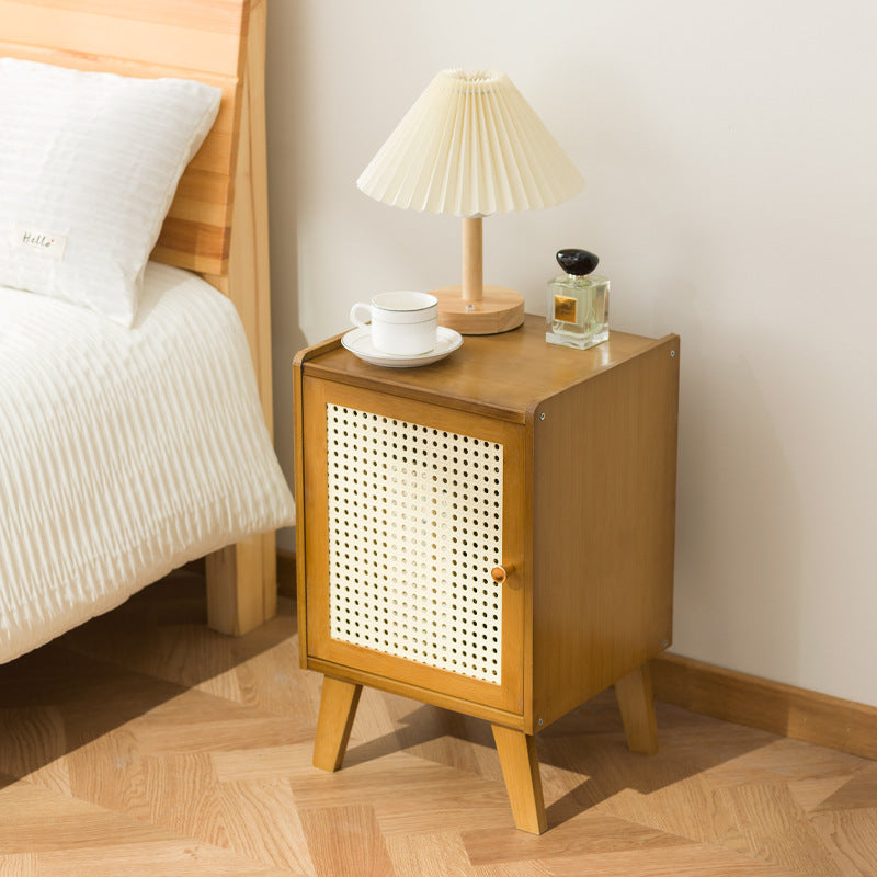 Traditional Japanese Rectangular Medium Density Fiberboard Bamboo Nightstand 1-Cabinet For Bedroom