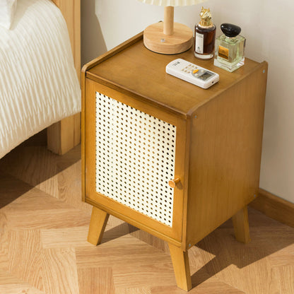 Traditional Japanese Rectangular Medium Density Fiberboard Bamboo Nightstand 1-Cabinet For Bedroom