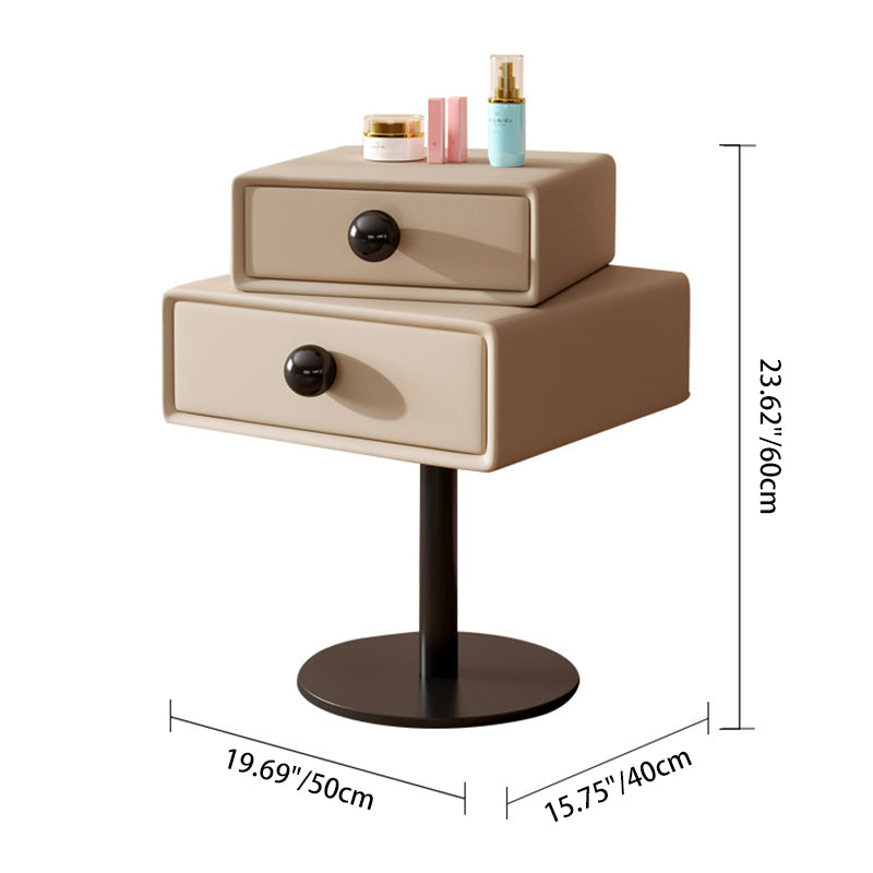 Modern Minimalist Rectangular Solid Wood Carbon Steel Microfiber Leather Iron Nightstand 2-Drawer For Bedroom