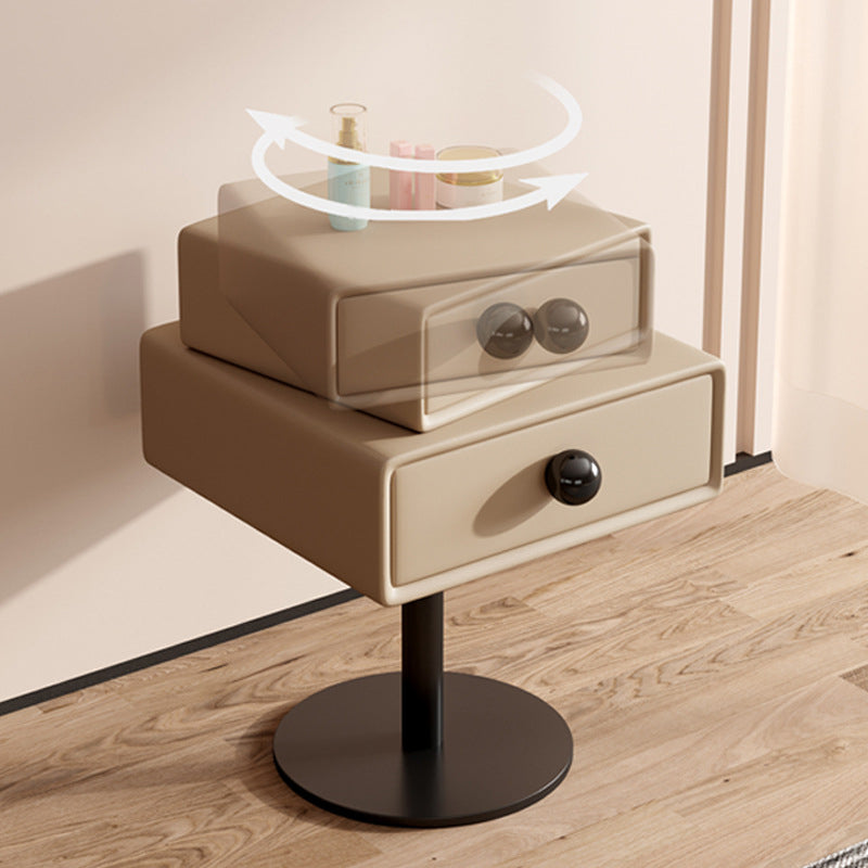 Modern Minimalist Rectangular Solid Wood Carbon Steel Microfiber Leather Iron Nightstand 2-Drawer For Bedroom