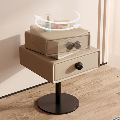 Modern Minimalist Rectangular Solid Wood Carbon Steel Microfiber Leather Iron Nightstand 2-Drawer For Bedroom