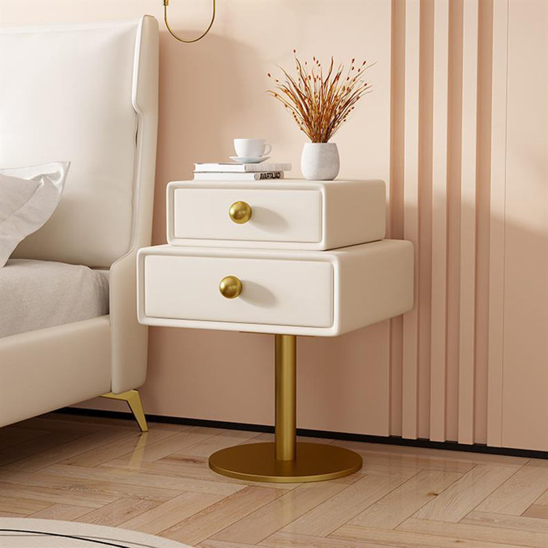 Modern Minimalist Rectangular Solid Wood Carbon Steel Microfiber Leather Iron Nightstand 2-Drawer For Bedroom